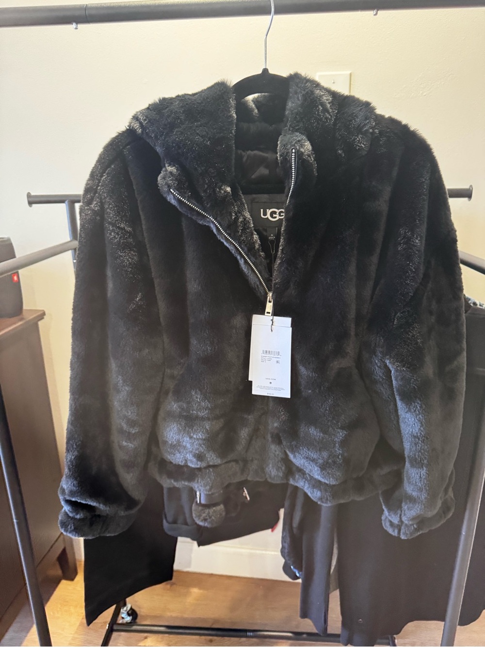 UGG Black Plush Zip-Up Teddy Jacket